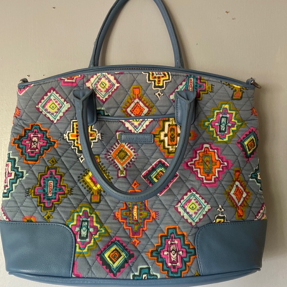 Vera Bradley Quilted Gray Shoulder Bag with Multicolor Geometric Embroidery